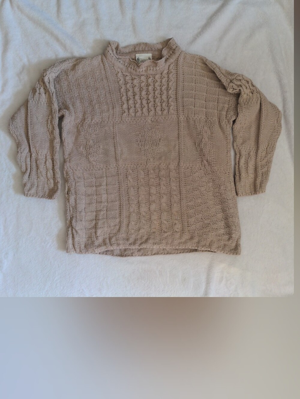 Carriag Donn Cotton Irish Knit Vintage Sweater Ladies Small Tan Cream Ireland